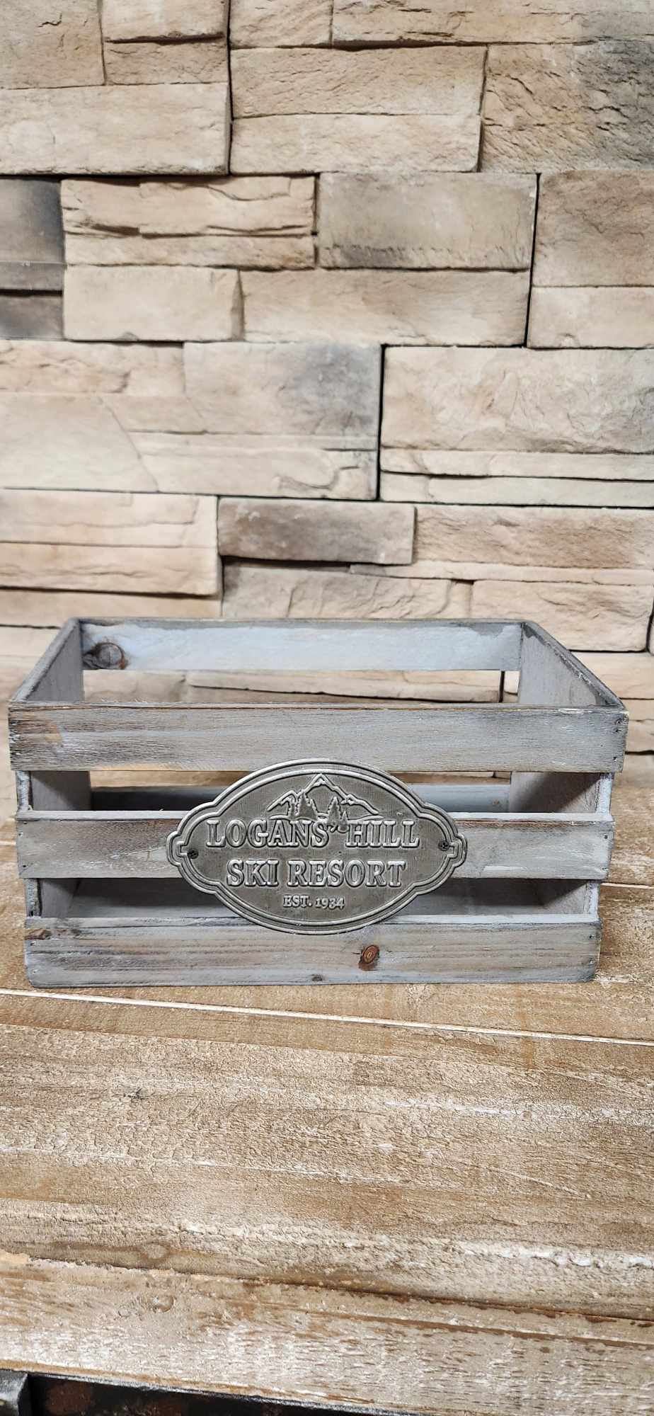 Panier bois /Plaque métal /Poignée/ Ton gris bleu