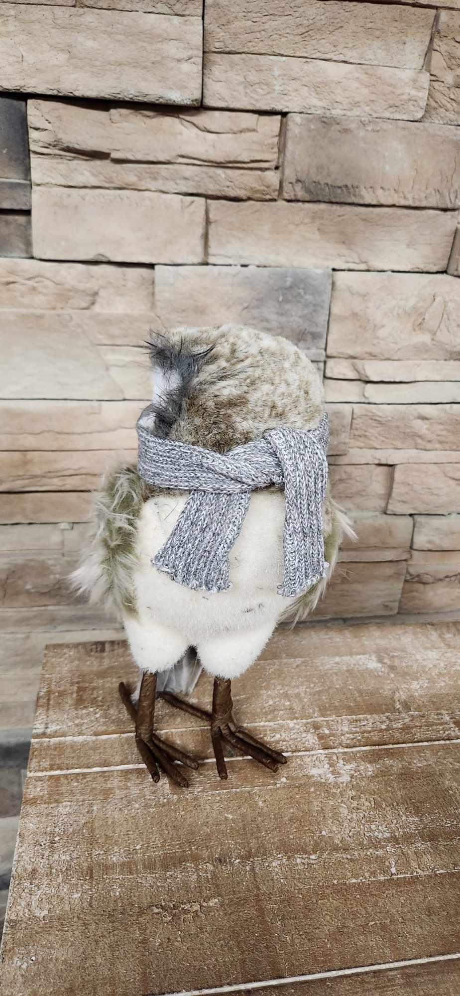 Hibou en peluche hivernal / beige / gris / doux