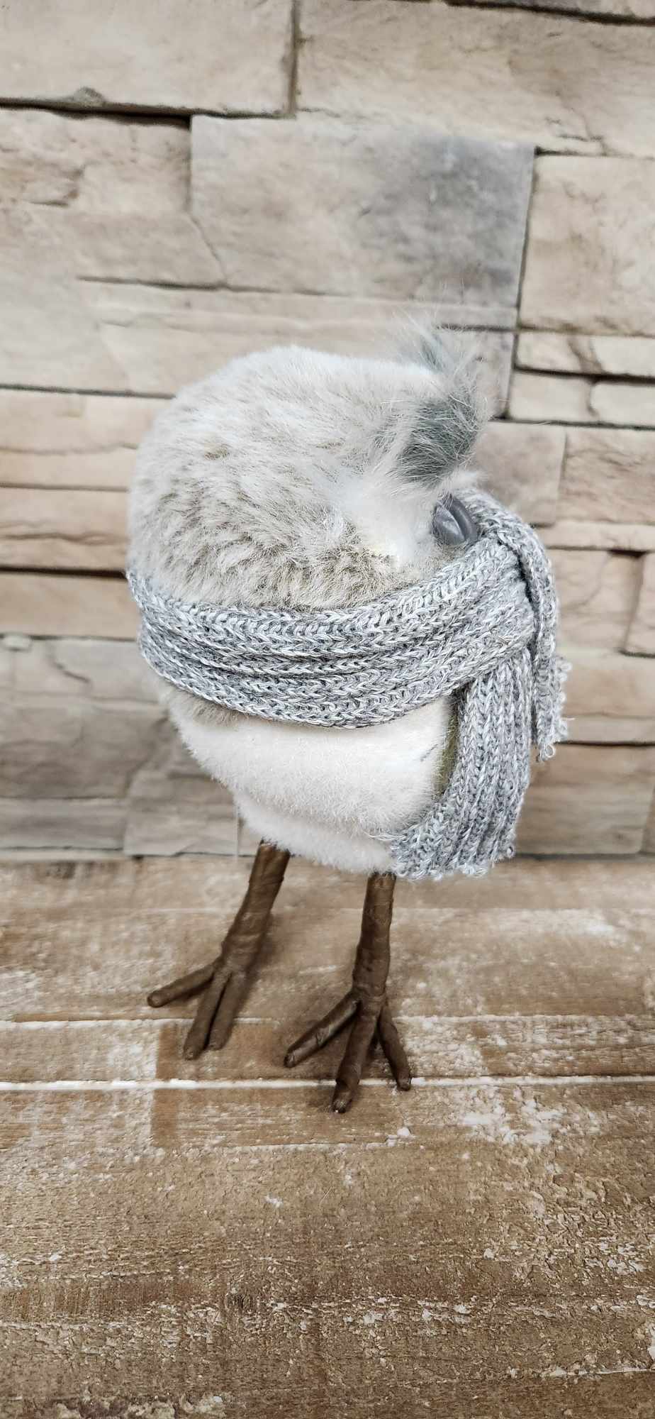 Petit hibou en peluche hivernal / Gris / Blanc/ Beige