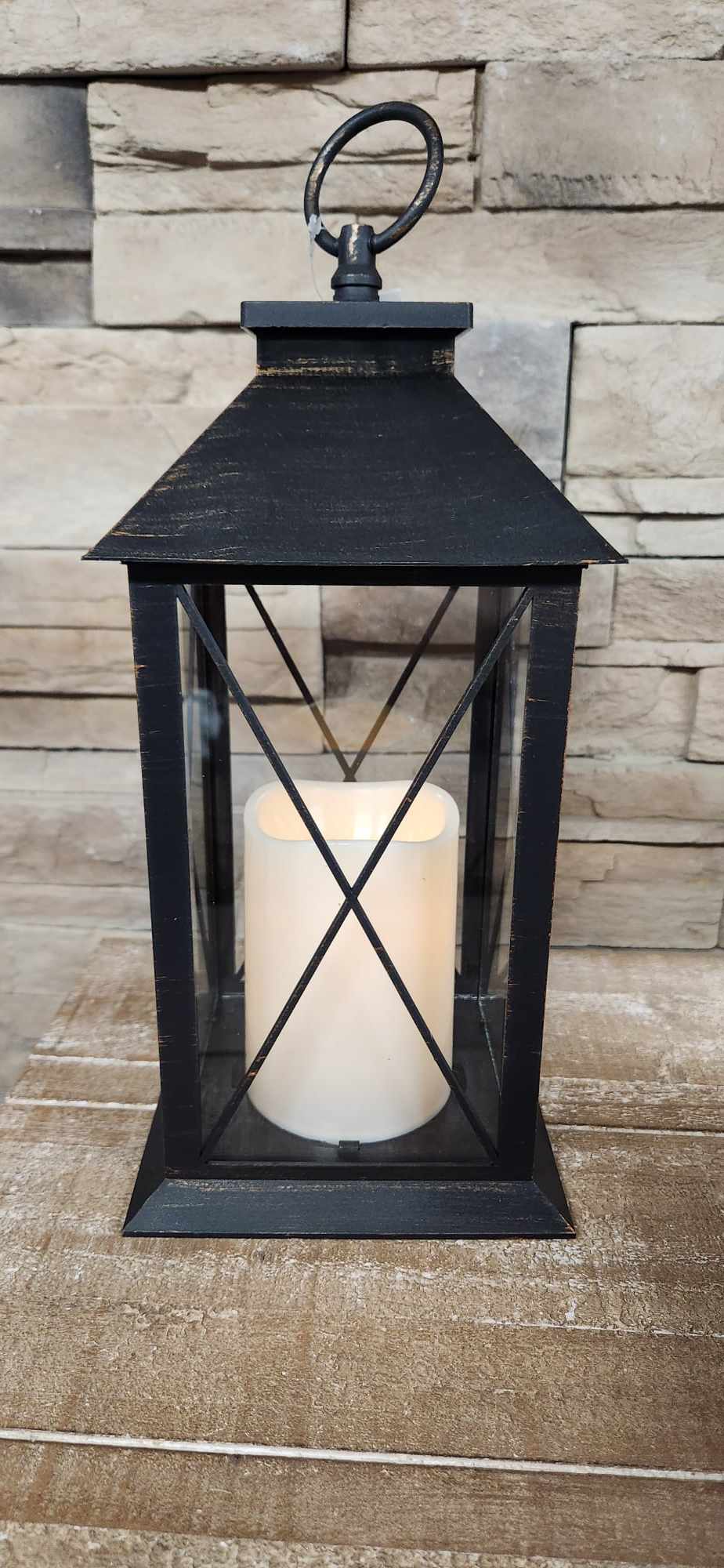 Lanterne avec chandelle lumineuse / Noir antique