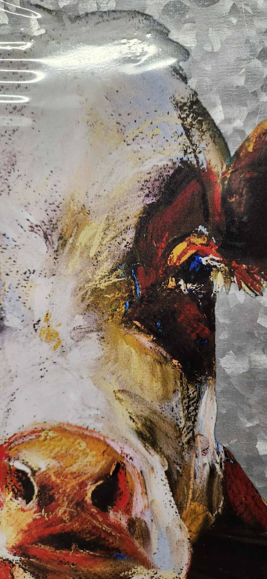 Cadre avec dessin de vache / Bois / Cuivré/ Rustique