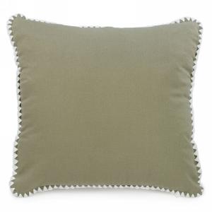 Coussin vert / Carré / cordon blanc/ Tissu