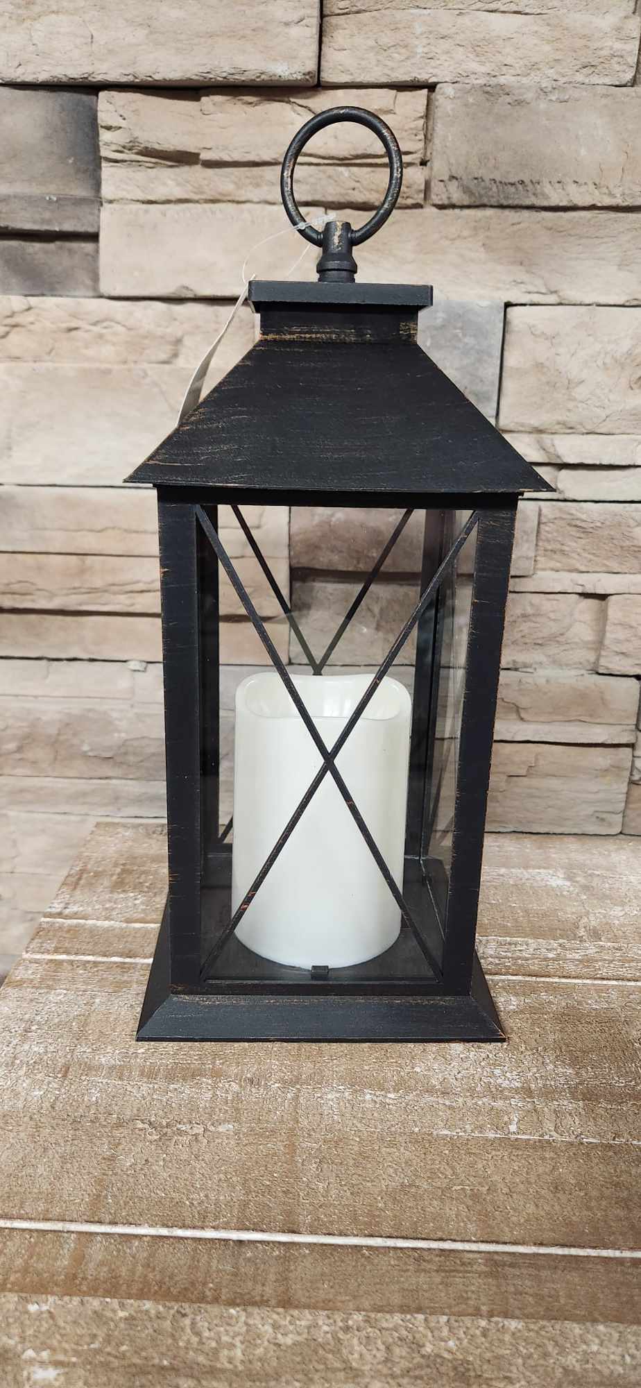 Lanterne avec chandelle lumineuse / Noir antique