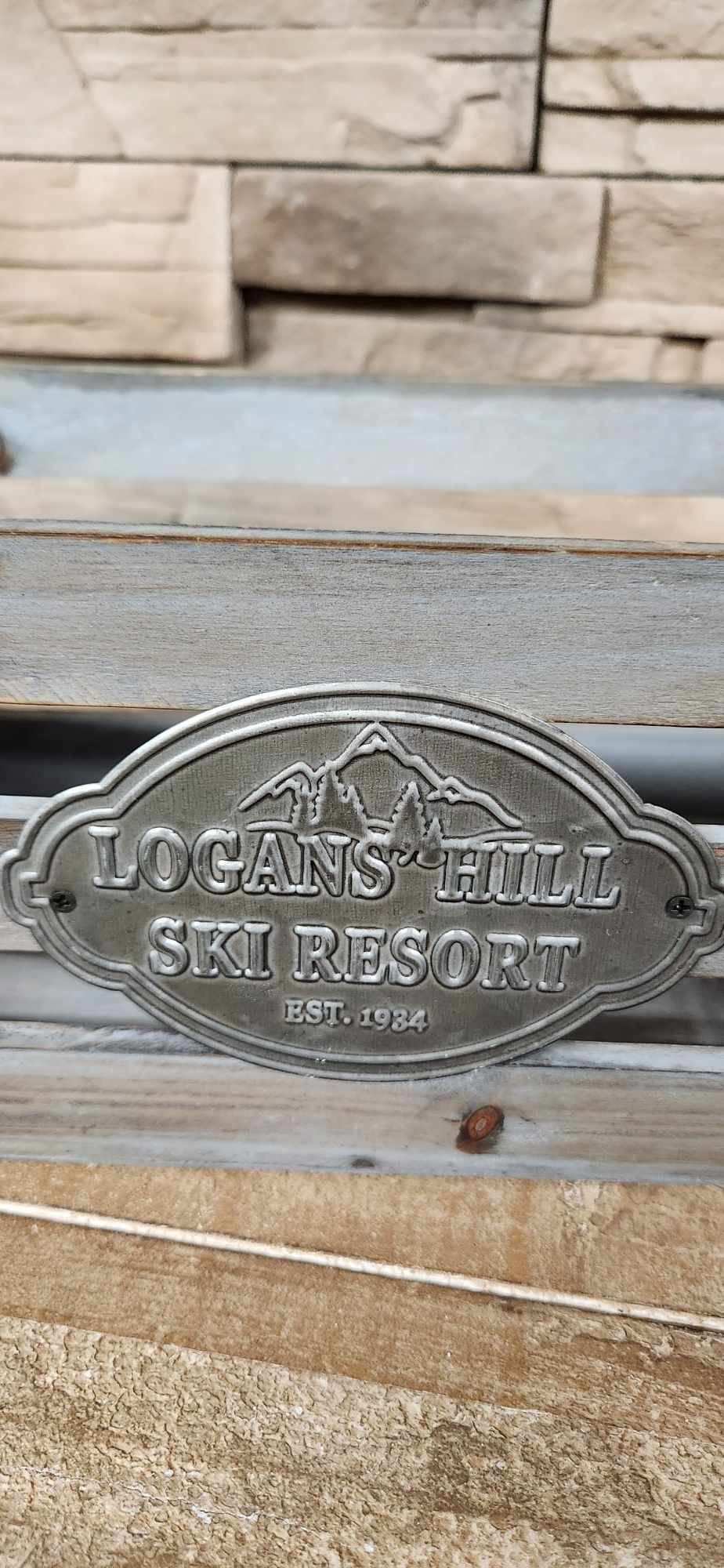 Panier bois /Plaque métal /Poignée/ Ton gris bleu