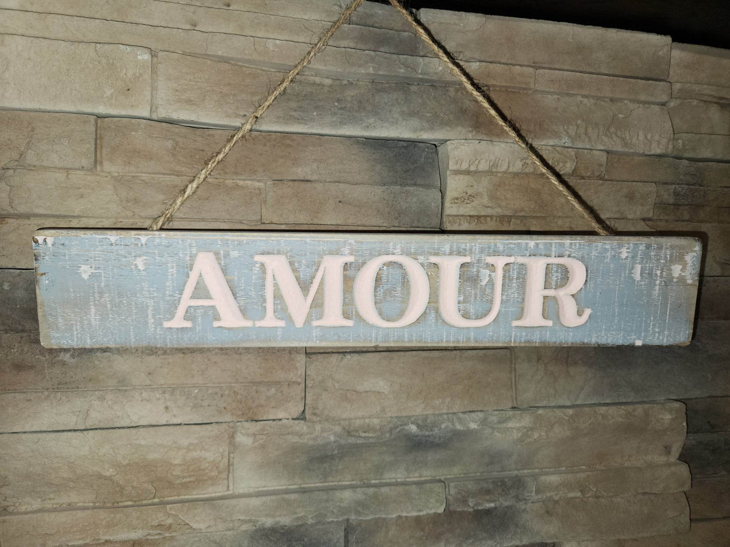 Pancarte amour | Bois | Suspendu | Bleu | Rose
