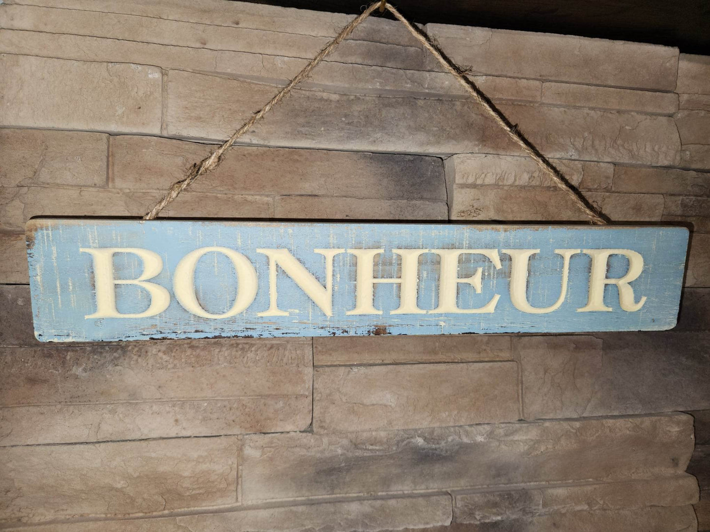 Pancarte bonheur | Bois | Suspendu | Bleu | Jaune