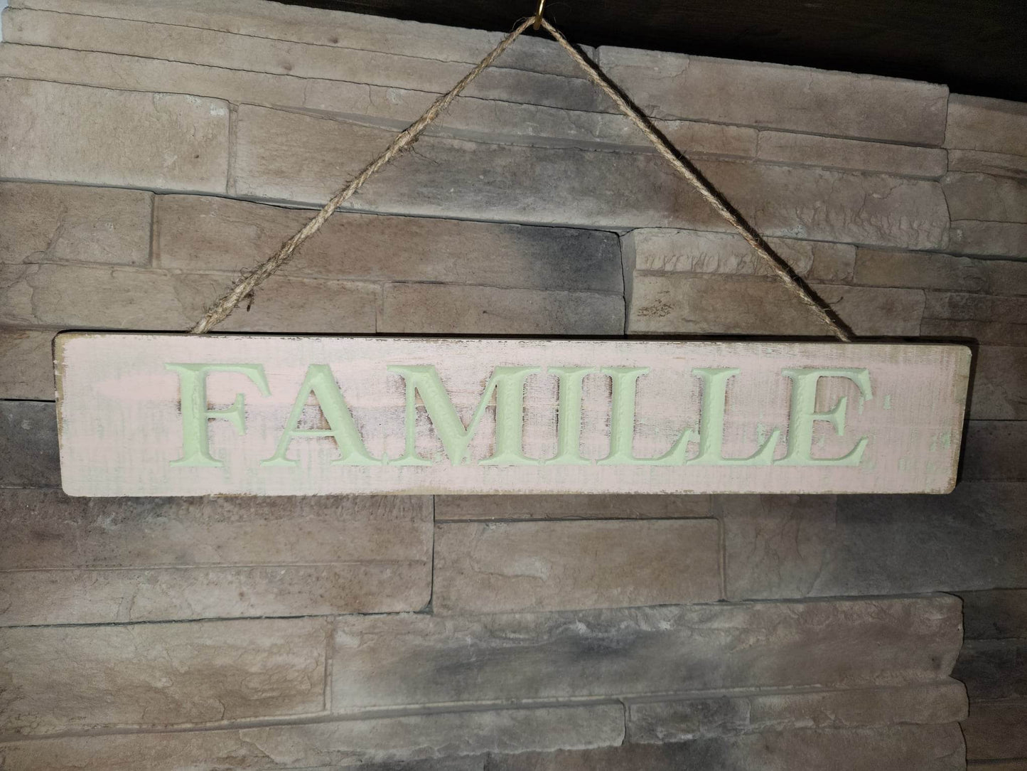 Pancarte famille | Bois | Suspendu | Rose | Verte