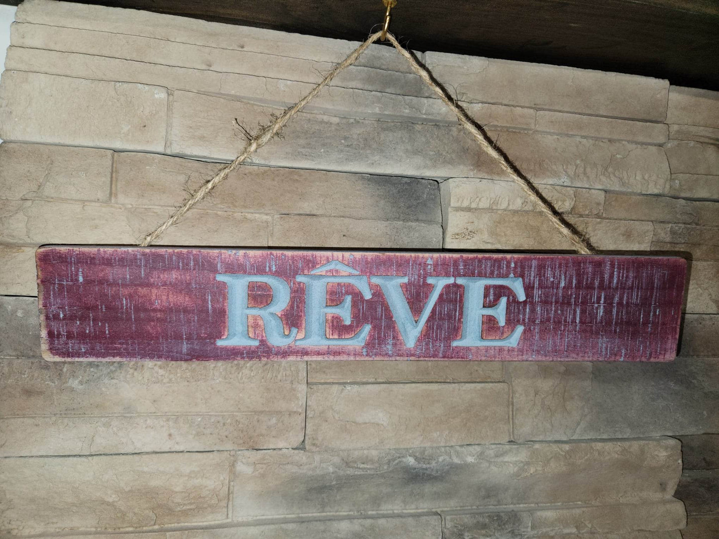 Pancarte rêve | Bois | Suspendu | Bourgogne | Bleu