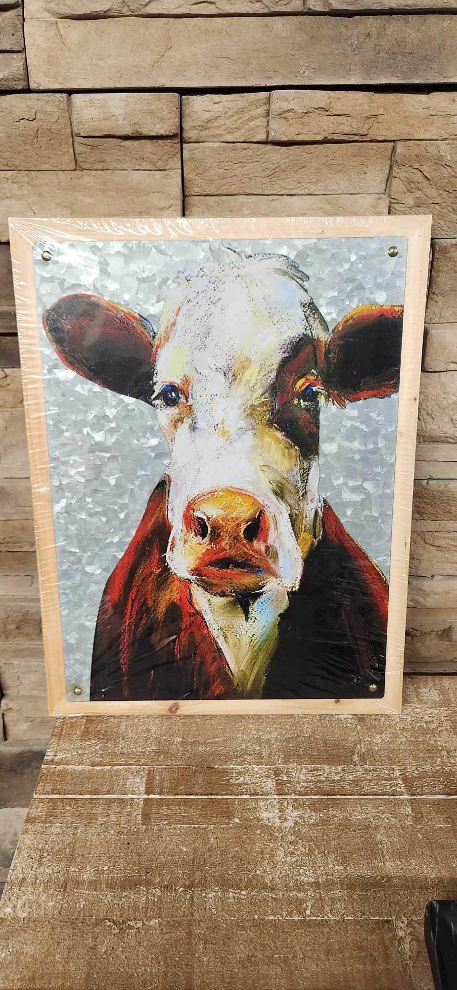 Cadre avec dessin de vache / Bois / Cuivré/ Rustique