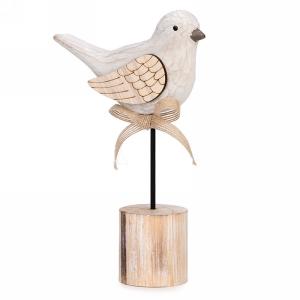 Oiseau en bois / Blanc / Naturel / boucle