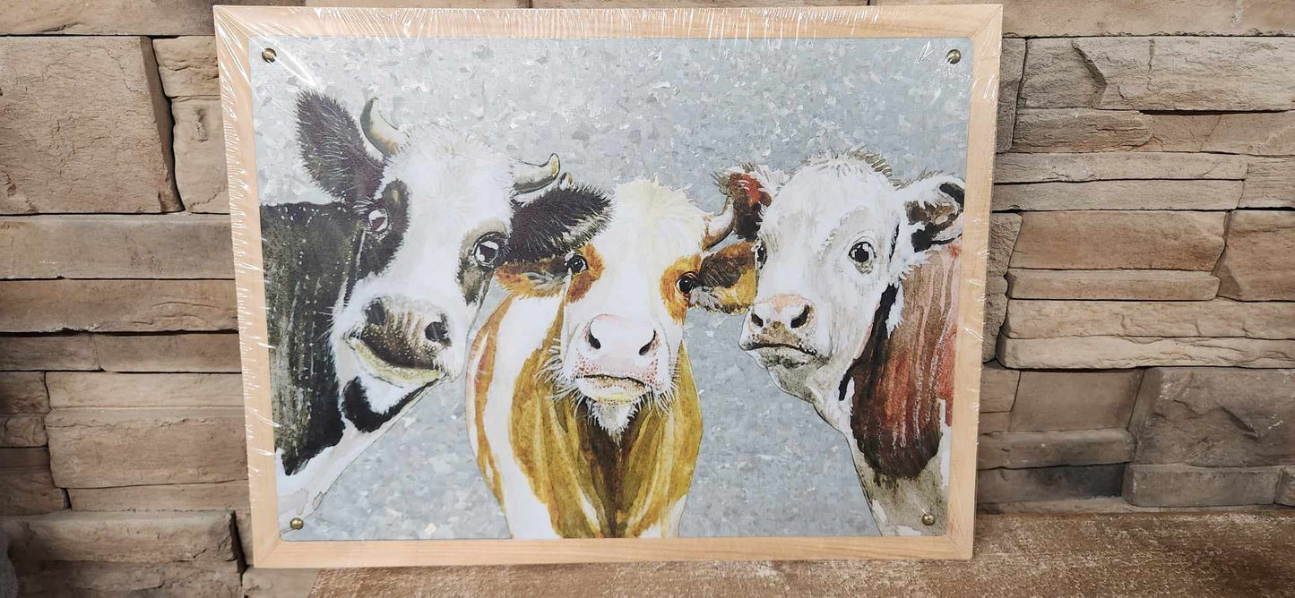 Cadre avec trio de vache / Nature / Bois / Original