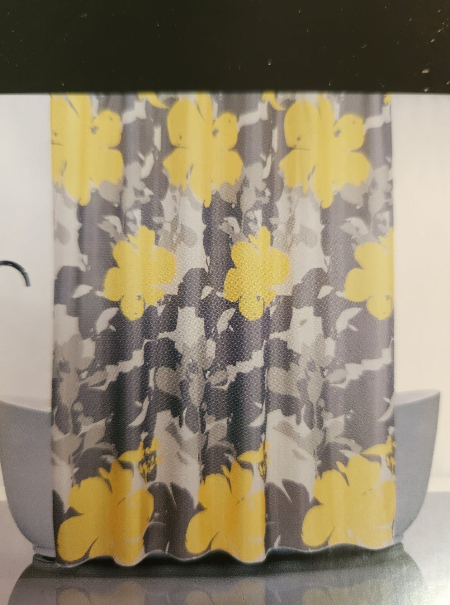  Centredepeinturedeco | Rideau-douche | Fleur jaune et grise