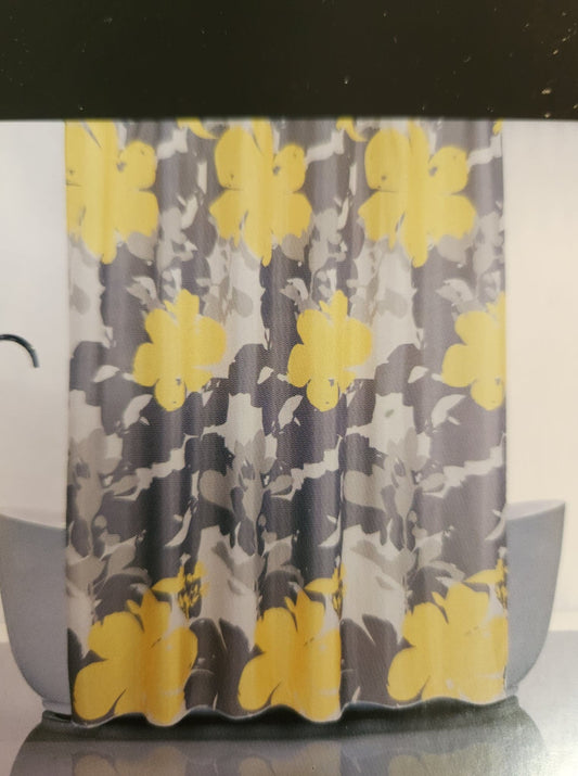  Centredepeinturedeco | Rideau-douche | Fleur jaune et grise