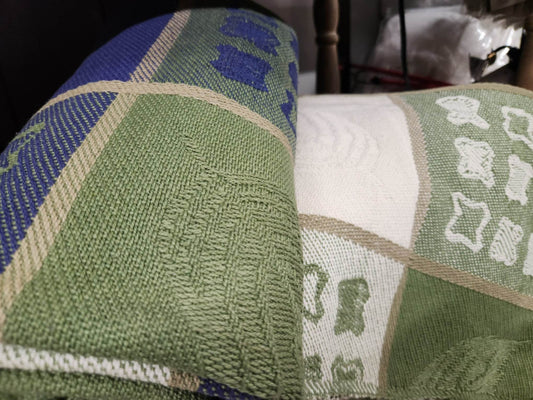 Jeté tissée | Verte | Bleu | Crème